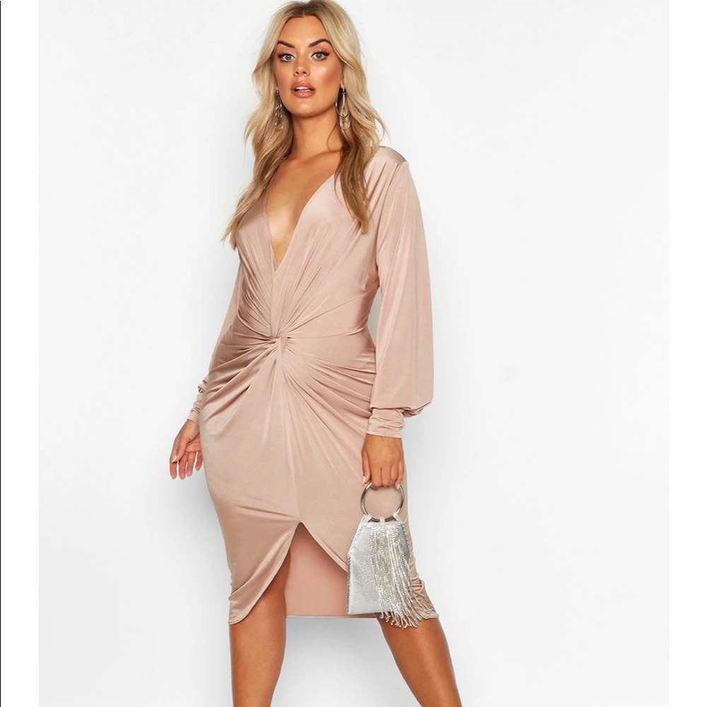 Plus Twist Front Plunge Midi Dress